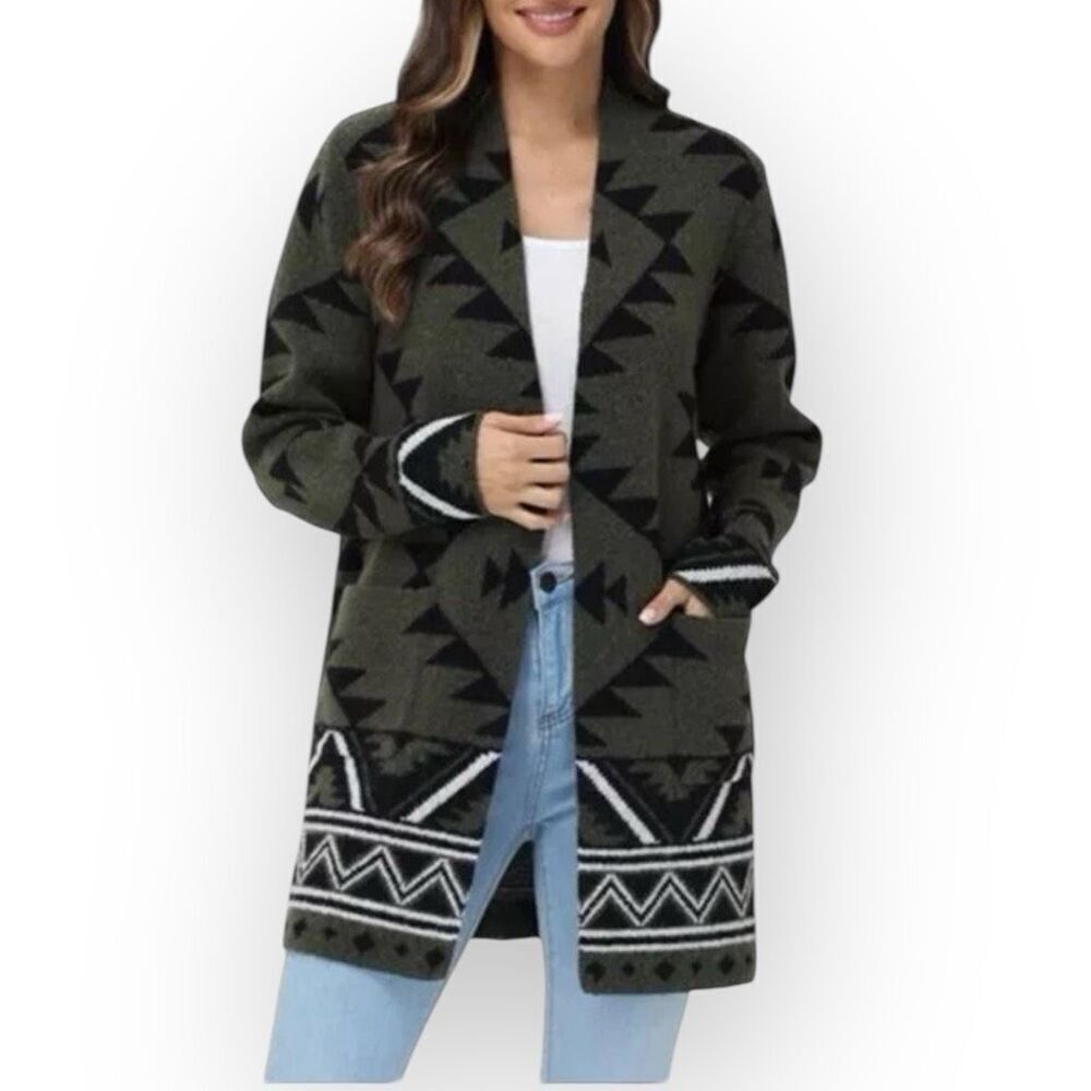 Frye Women's The Cozy Cardigan, Green (Burnt Olive Combo), Size Large